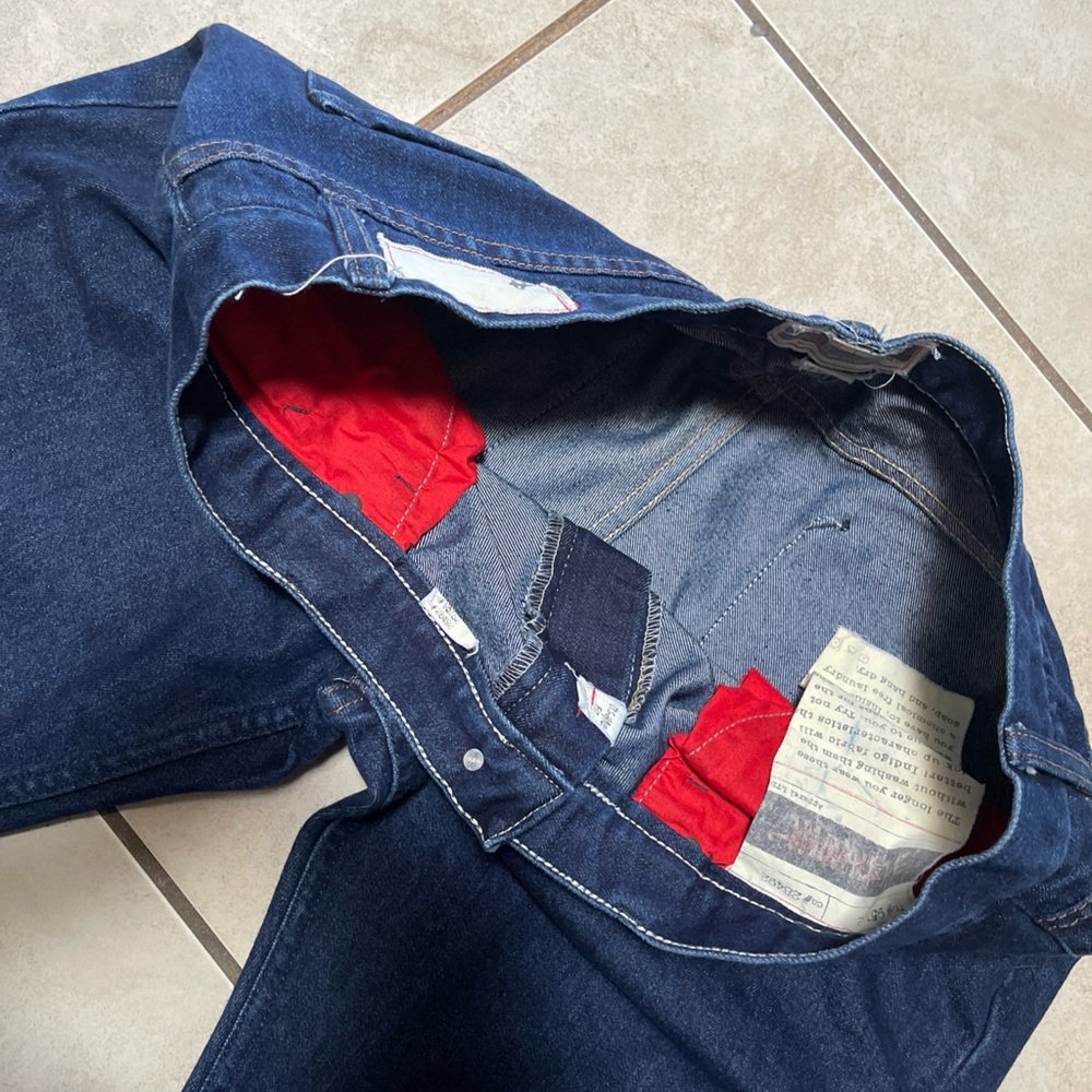 Men's Slim Straight Jeans in Deep Blue with Red Highlights